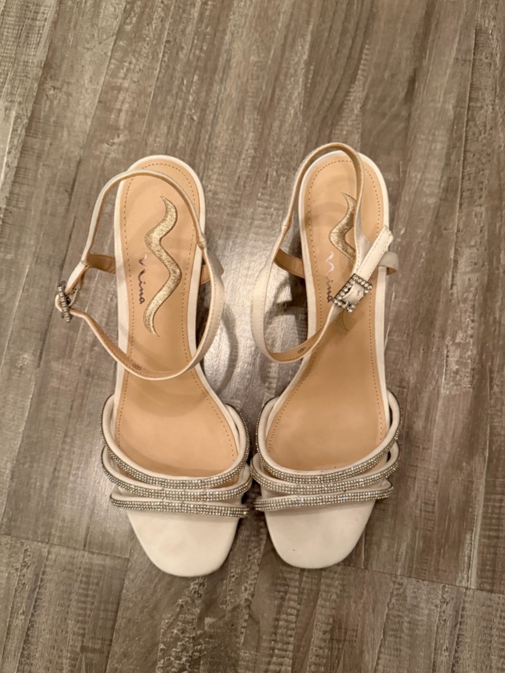 Ivory Rhinestone-Strap Slingback Heels